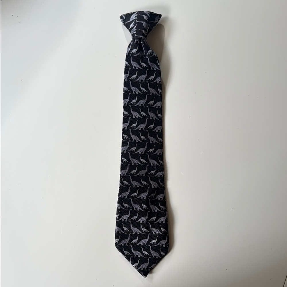 Boys 14” Clip-on Neck Tie Dockers Dinosaur Print 100% Silk